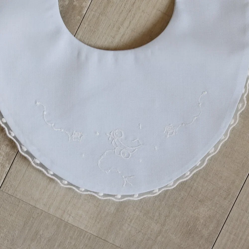 Blue Heirloom Bib with White Embroidery Duck Detail Feltman Brothers New